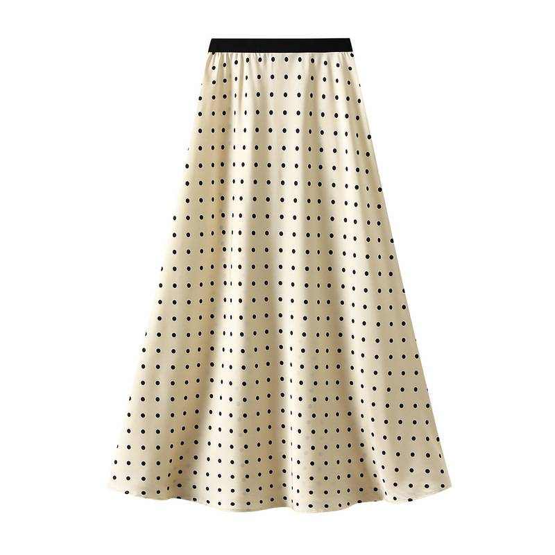 The new acetic acid wave point half skirt women's French retro satin A-line skirt fishtail skirt_autovado.com