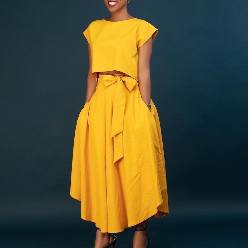 Women's Clothing plus size women's clothing 2023 new fashion temperament casual tops big swing skirt suit_autovado.com