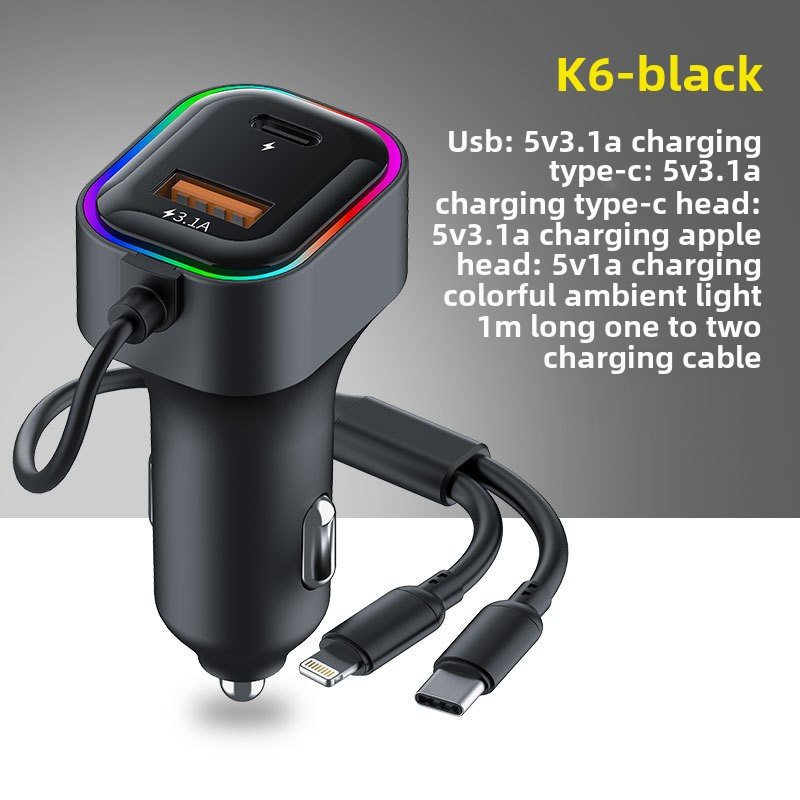 USB One To Two With Cable Charger, Multifunctional Car Phone Charger_autovado.com
