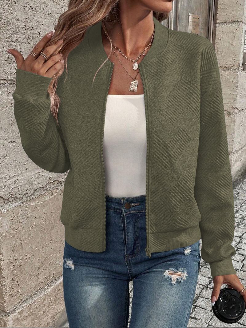 Women's Clothing new solid color zipper jacket baseball collar casual jacket_autovado.com