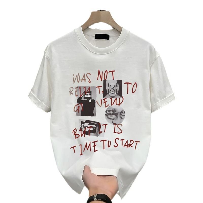 Men's Clothing 【High-quality men's clothing】 Vintage creative printed short-sleeved T-shirt ins retro half-sleeved T-shirt_autovado.com