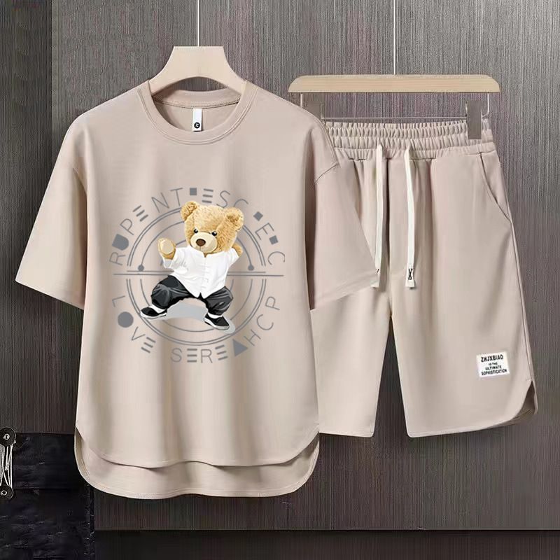Men's Clothing 2024 Waffle Casual Summer Suit Men's Loose Teen Short sleeved T shirt Shorts Handsome Two piece Suit_autovado.com