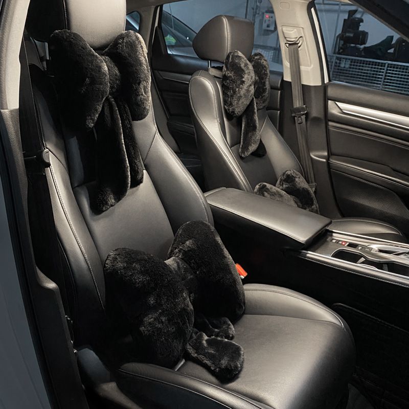 Car Winter Headrest Plush Neck Pillow Internet Popular Cute Bow Car Seat Winter Car Lumbar Headrest_autovado.com