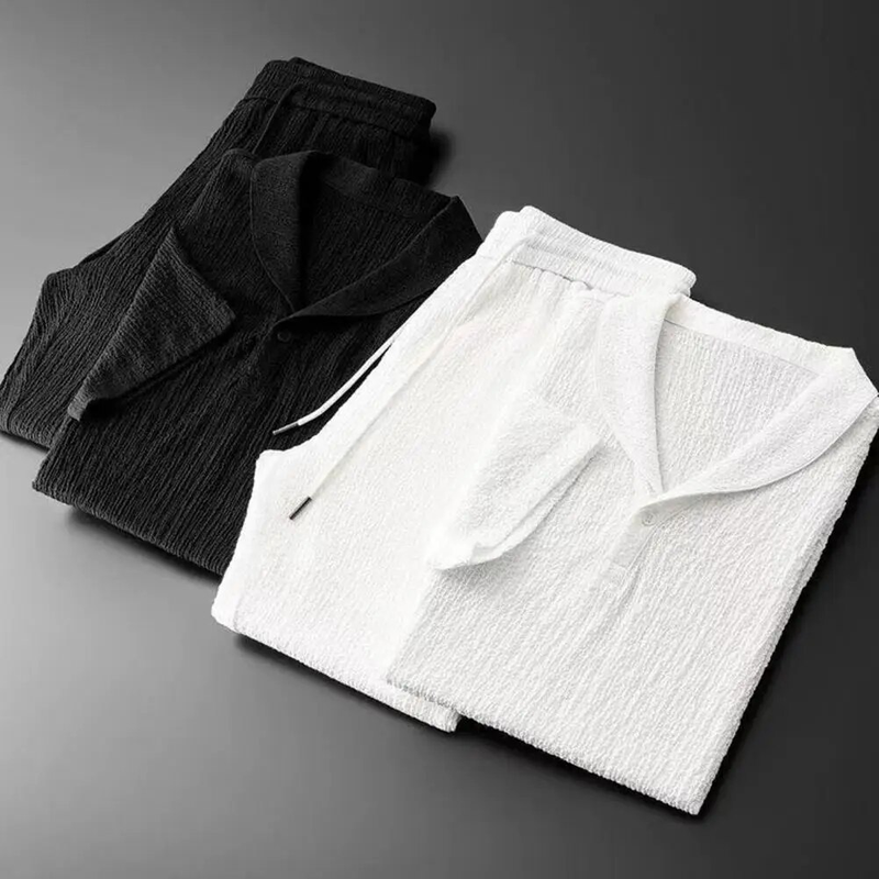 2Pcs/Set Summer Outfits Men's Sets Pure Color Short Sleeve Shirts Pants Two Piece Set Men Tracksuits спортивный костюм_autovado.com