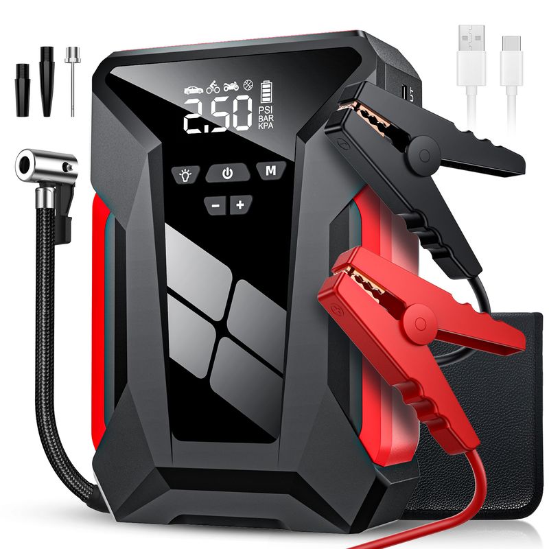 28000 MAh Jump Pump Multi-Function 4In1 Air Compressor Power Bank Battery Starter Start Car Tire Inflator_autovado.com