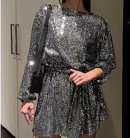 Women's Holiday Party Shiny Sequin Dress Little Dress Dress_autovado.com