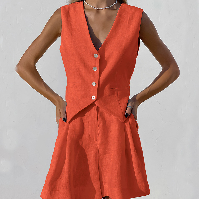 women's summer casual sleeveless vest shorts two-piece set_autovado.com