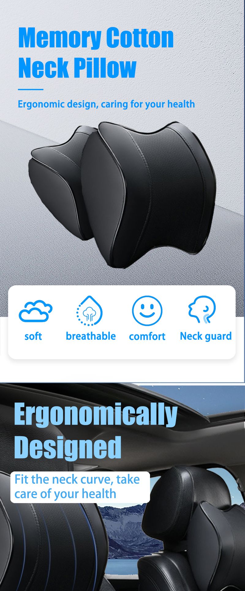 Car Memory Cotton Neck Pillow Four Seasons Universal Support Breathable Relieve Pressure Leather Headrest Automotive_autovado.com