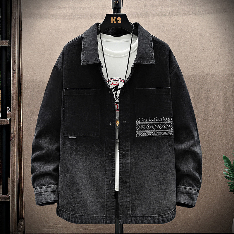 2024 vintage washed spring and autumn new jacket made of old men's denim jacket, loose and trendy versatile shirt top jacket_autovado.com