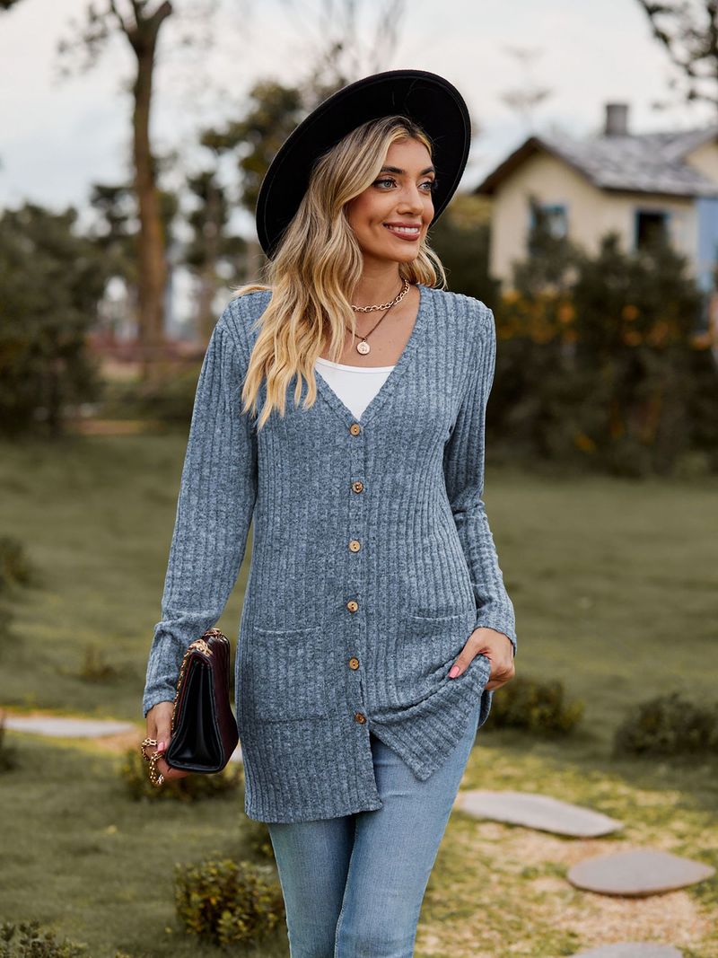 New women's clothing women's brushed pit strip solid color long-sleeved women's cardigan jacket_autovado.com
