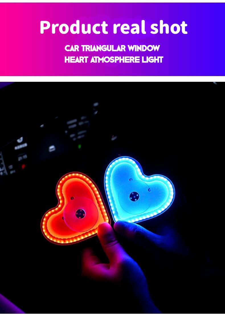 New Solar Heart Atmosphere Car Decorative Triangle Window Ambient Heart-shaped Neon Light_autovado.com