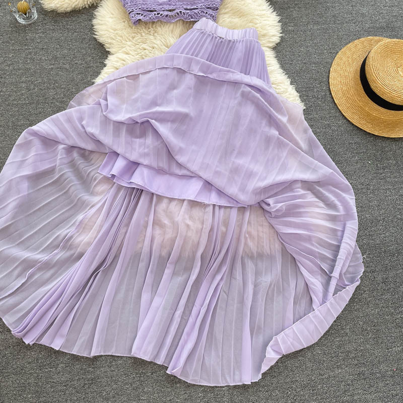 Women's fashion high-waisted lean pressed chiffon skirt two-piece set_autovado.com