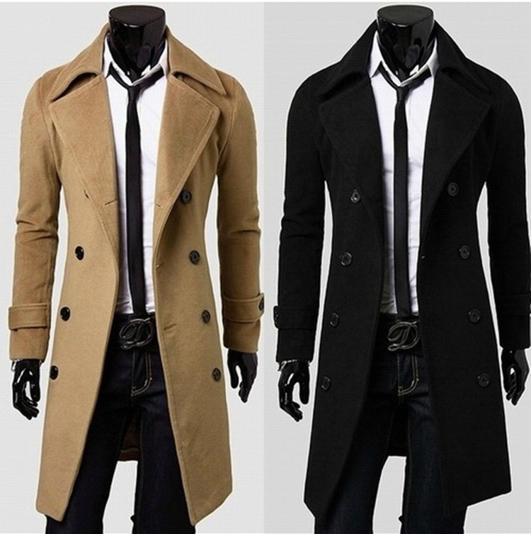 Men's autumn and winter long double-breasted trench coat men's woolen coat slim tweed coat men_autovado.com