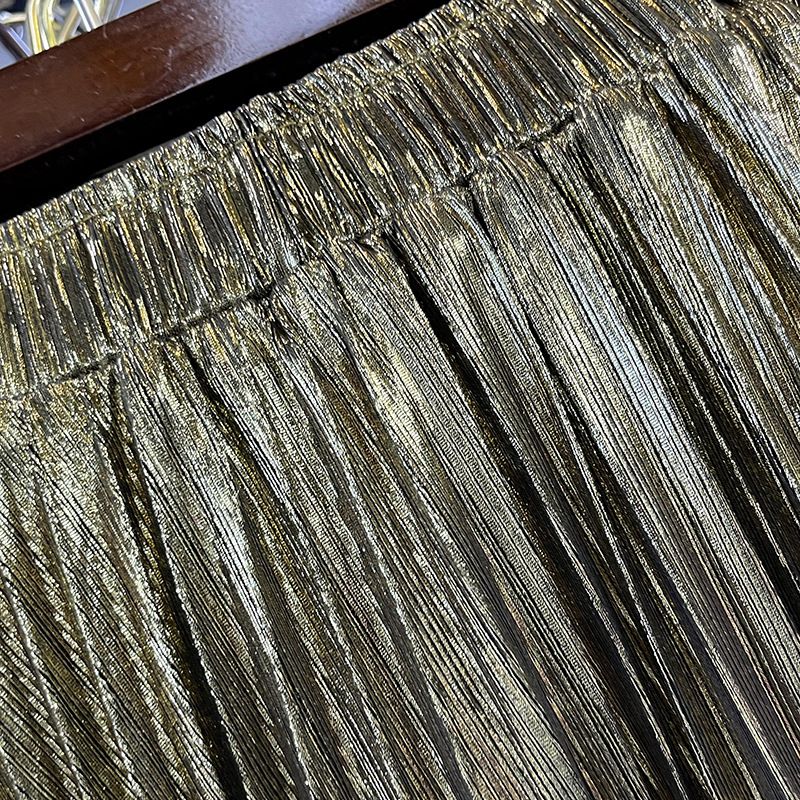 Women's Clothing autumn new high end metallic shiny silk pleated skirt high waist A line long skirt for women_autovado.com