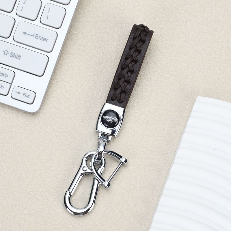 Lambskin Braided Car Keychain Hand Woven Rope Couple Keychain Car Metal Keychain_autovado.com