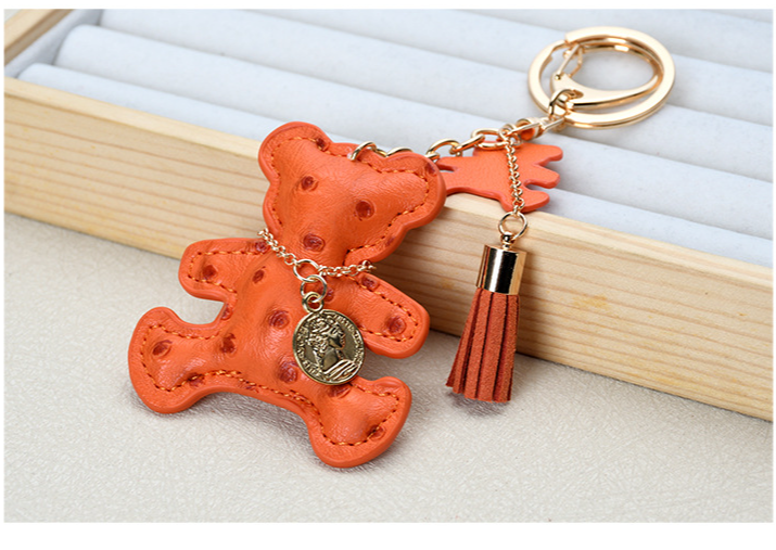 Ins Style Cute Necklace Bear Leather Key Pendant Creative Cartoon Ladies Bag Car Key Chain_autovado.com