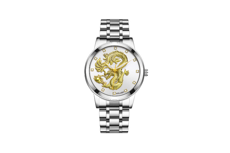 Men's Quartz Watch Men's Watch Diamond Yellow Gold Luminous Waterproof Steel Belt Relief Dragon Totem Watch_autovado.com