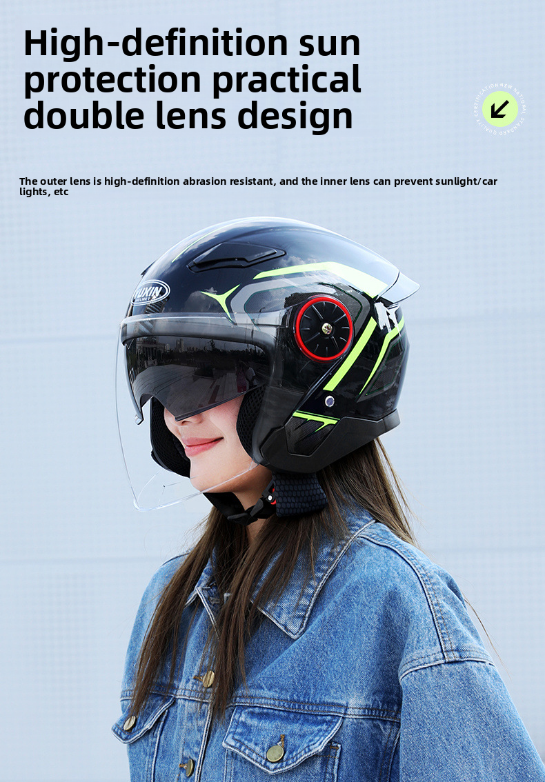 New National Standard Electric Vehicle Women's Four Season Universal Winter Anti Fog And Warm Half Helmet, Men's Double_autovado.com