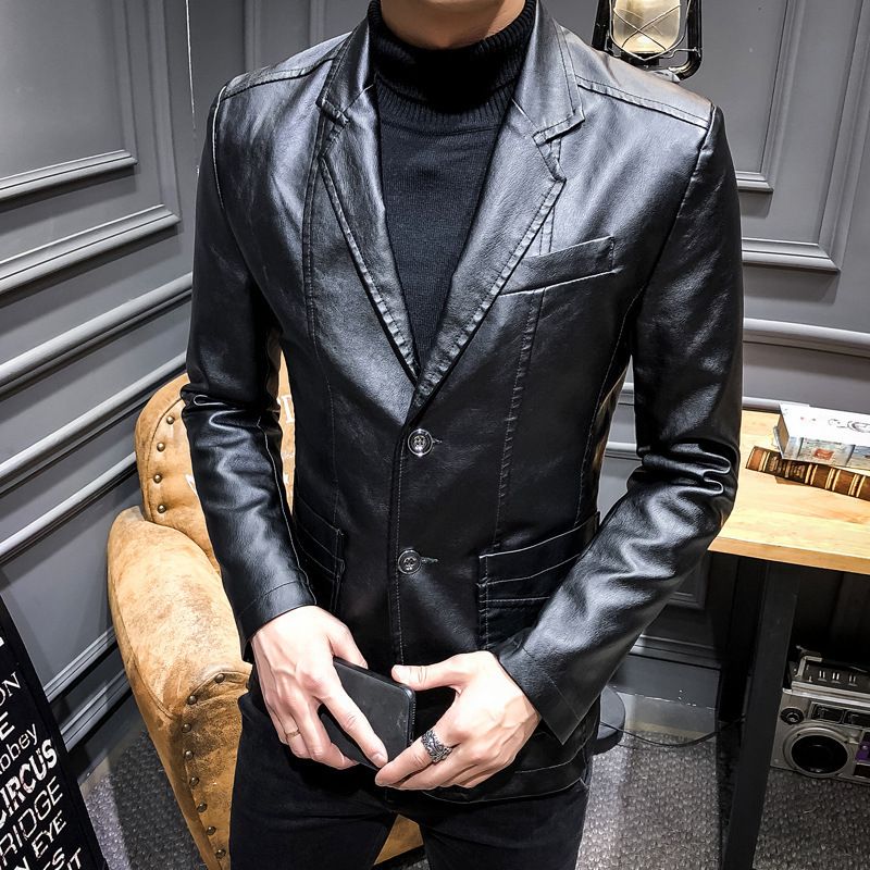 Men's Clothing Leather Suit Autumn New Casual Jacket Style Slim Lapel Leather Suit Leather Jacket Men's_autovado.com