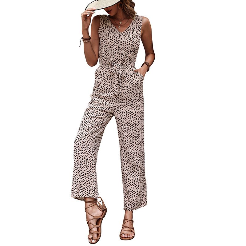 Printed fashion pants with straight tube leopard print jumpsuit_autovado.com