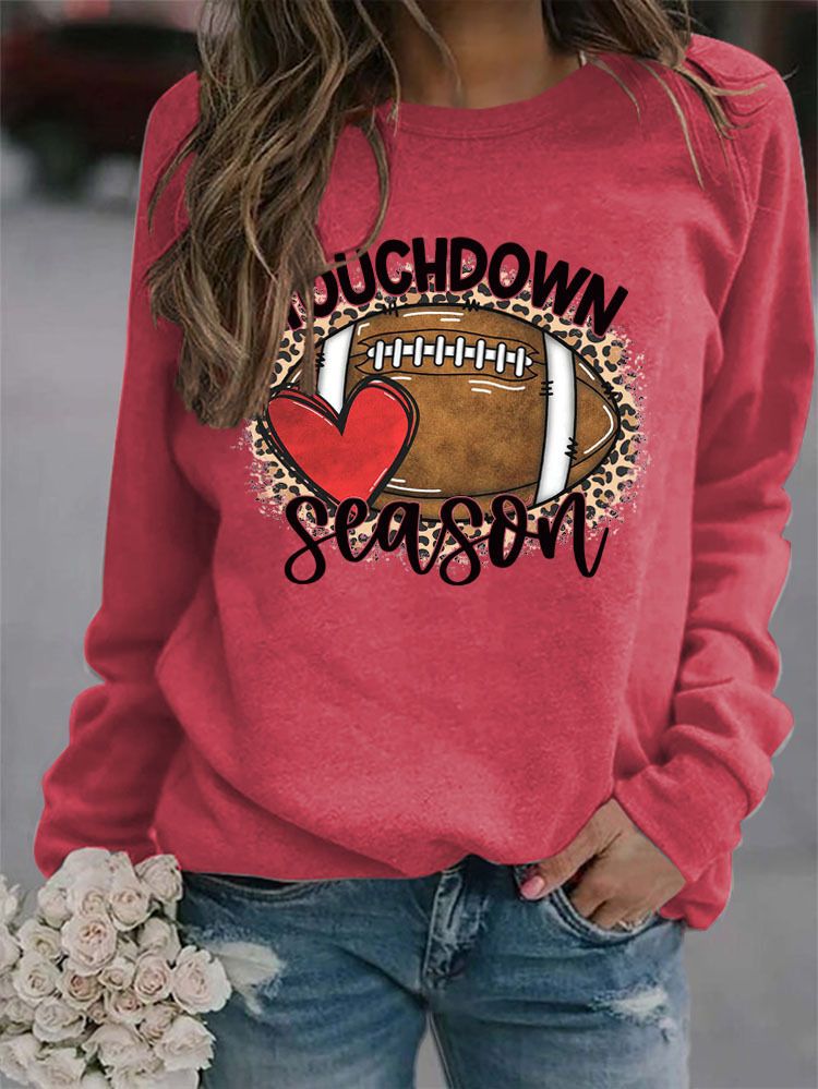 Women's Clothing Site Ready Stock Simple Pullover Crewneck Top T shirt TouchDown Print Loose Sweatshirt_autovado.com