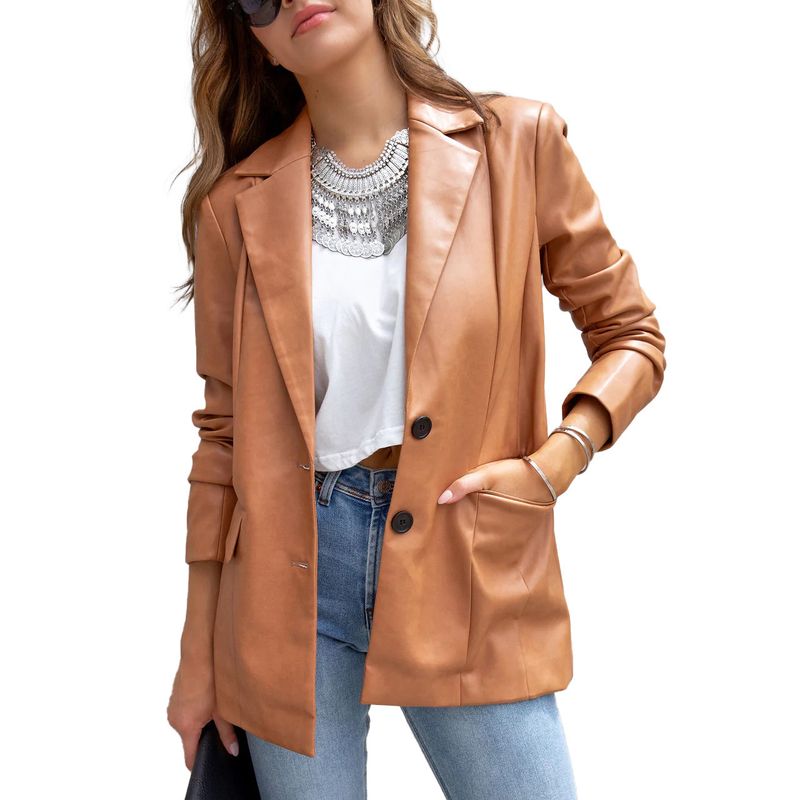Women's Clothing Street Style Pure Color Casual Fashion Three color Leather Jacket _autovado.com