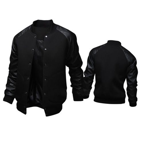 Men's Clothing supply new large pocket leather sleeve men's baseball jacket stand collar jacket J04_autovado.com
