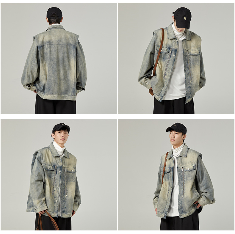 New American vintage washed loose and versatile denim jacket for men with a high-end feel, explosive street workwear jacket, retro jacket_autovado.com