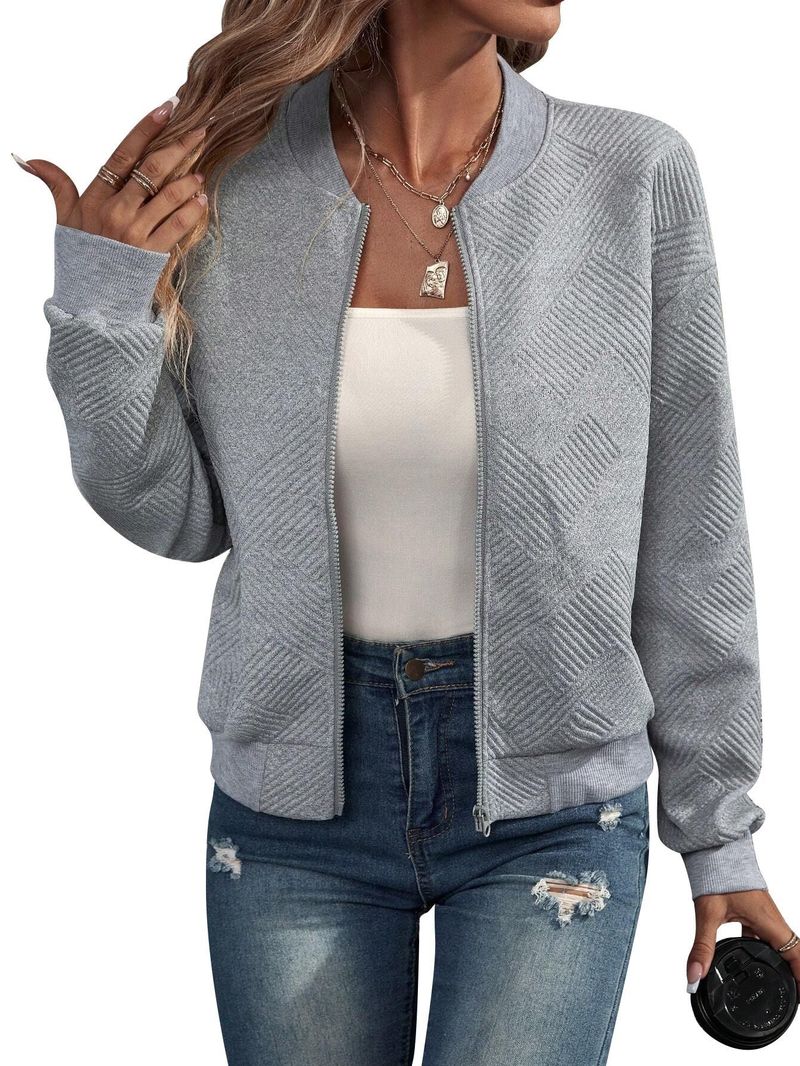 Women's Clothing new solid color zipper jacket baseball collar casual jacket_autovado.com