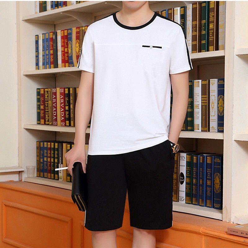 Men's Clothing Middle aged and elderly men's casual suits summer men's short sleeved shorts dad's loose clothes grandfather thin two piece suit_autovado.com