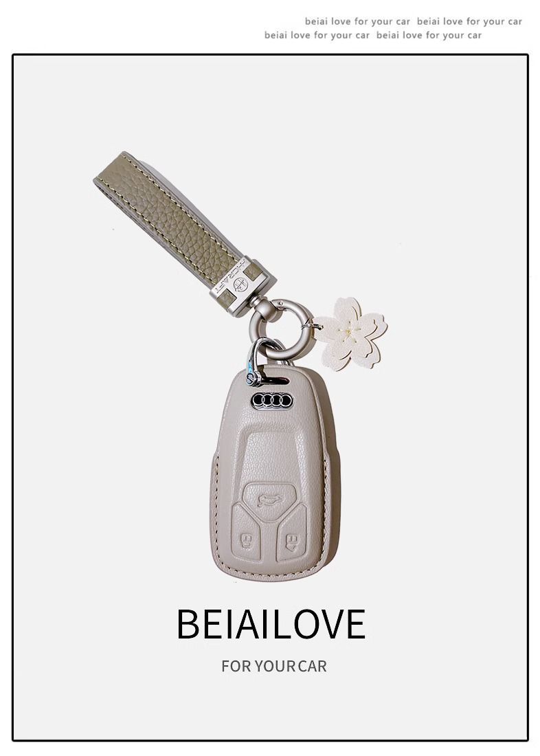 Sakura Car Keychain Women's Fashion Personality High End Genuine Leather Keychain Car Key Pendant Car Bag Ornaments_autovado.com