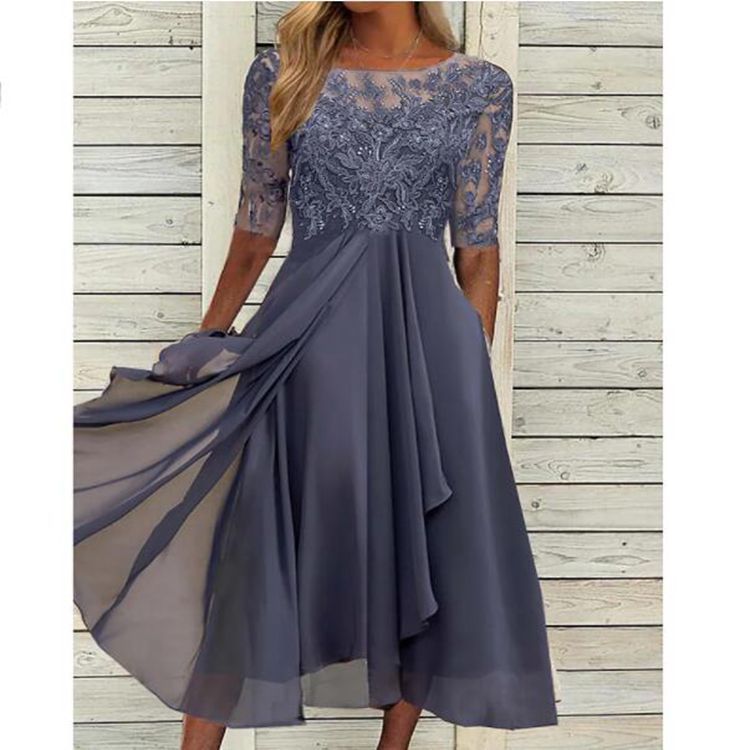 Women's clothing Dress Chiffon Spliced Lace Hollow Long Skirt Bridesmaid Evening Dress Women's Clothing_autovado.com