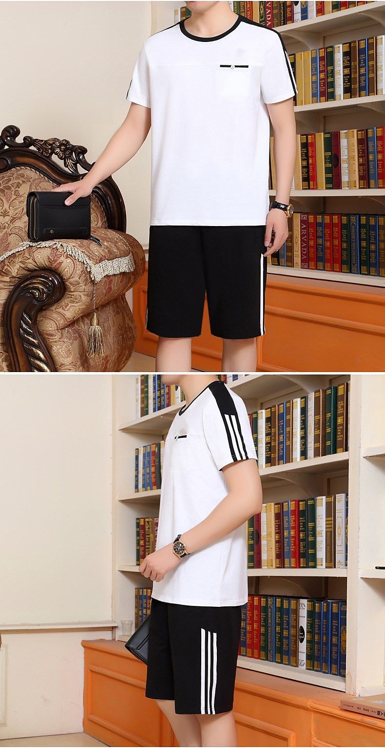Men's Clothing Middle aged and elderly men's casual suits summer men's short sleeved shorts dad's loose clothes grandfather thin two piece suit_autovado.com
