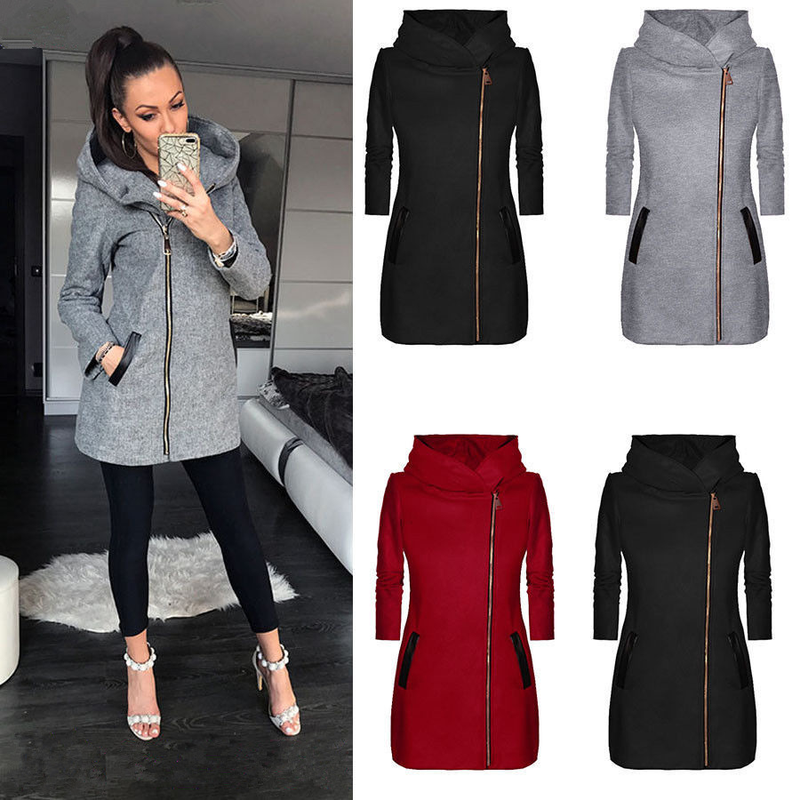Women's Clothing fashion side zipper plus velvet coat hooded jacket sweatshirt women_autovado.com