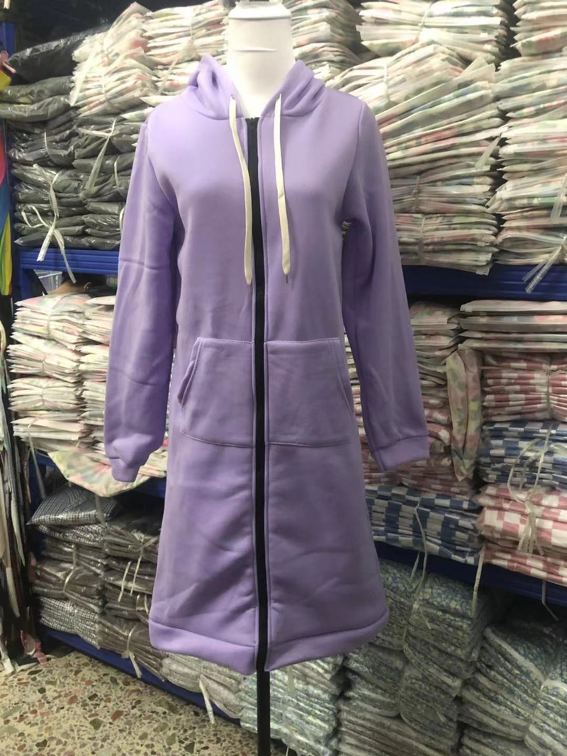 Women's Clothing Autumn and Winter Women's Clothing Hooded Long Sleeve Mid Length Sweater Fleece Long Coat_autovado.com