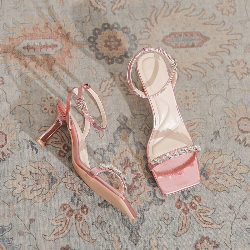 Woman Head Rhinestone Word With Fashion Summer High Heels Sandals For Women_autovado.com