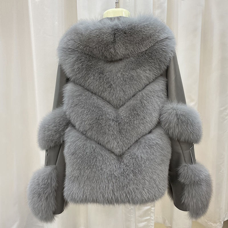 Women's Clothing fox fur quilted casual style fur coat loose high quality_autovado.com