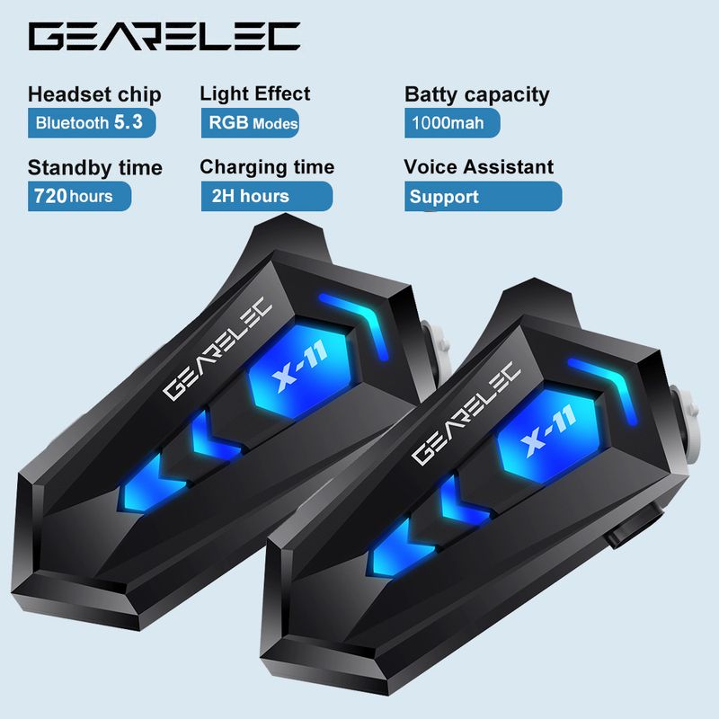 GEARELEC X11 Motorcycle Bluetooth Helmet Hands Free Call IPX6 Waterproof 1000mAh Headset Speakers HiFi Stereo RGB Light_autovado.com