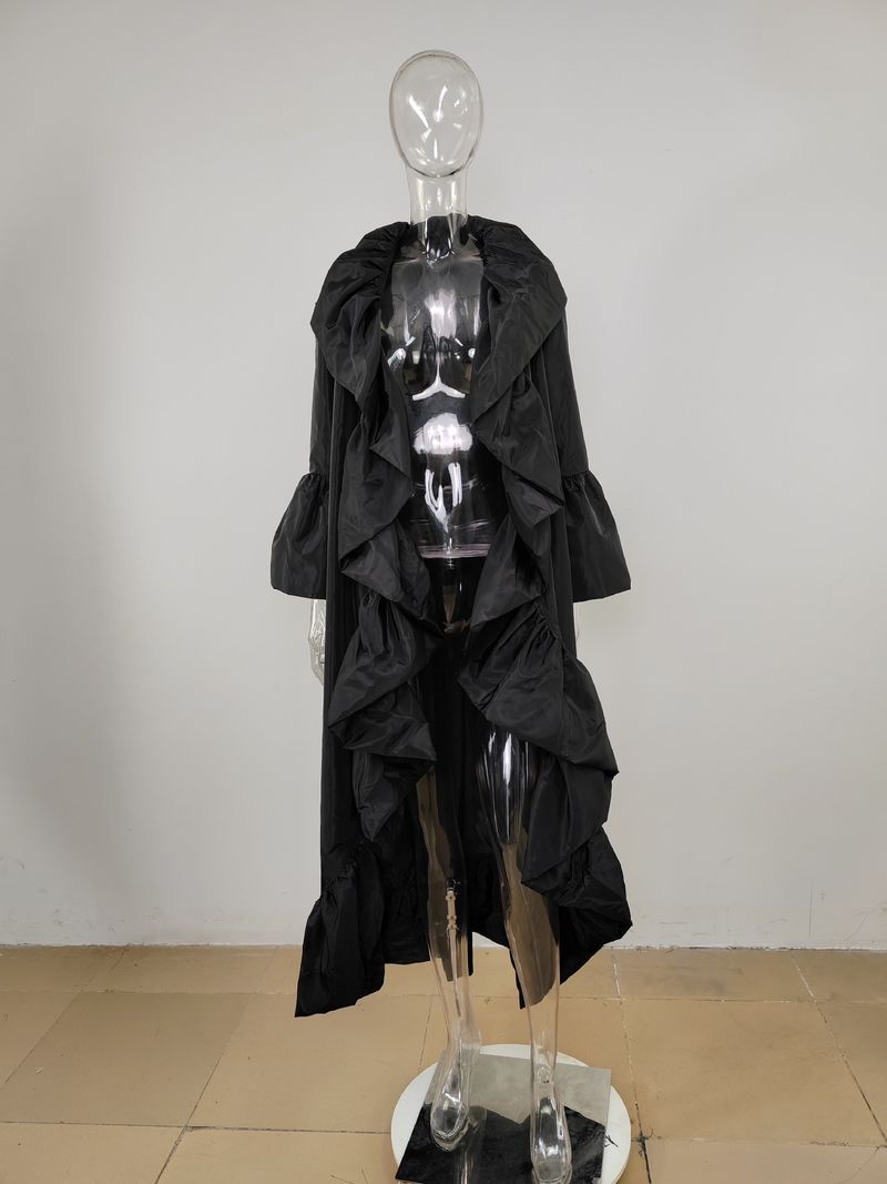 Women's Clothing new women's long windbreaker autumn new solid color ruffled shawl coat_autovado.com