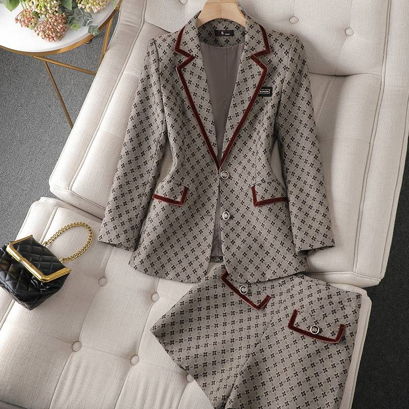 Women's Clothing Socialite elegant style suit two-piece spring and autumn printed suit _autovado.com