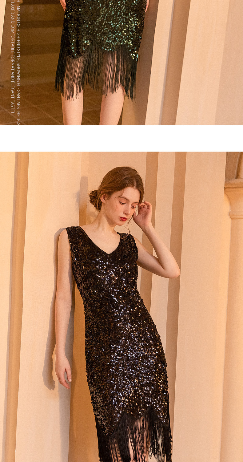 Retro sequin new dress Gatsby ball tassel dress party banquet dance dress toast evening dress_autovado.com