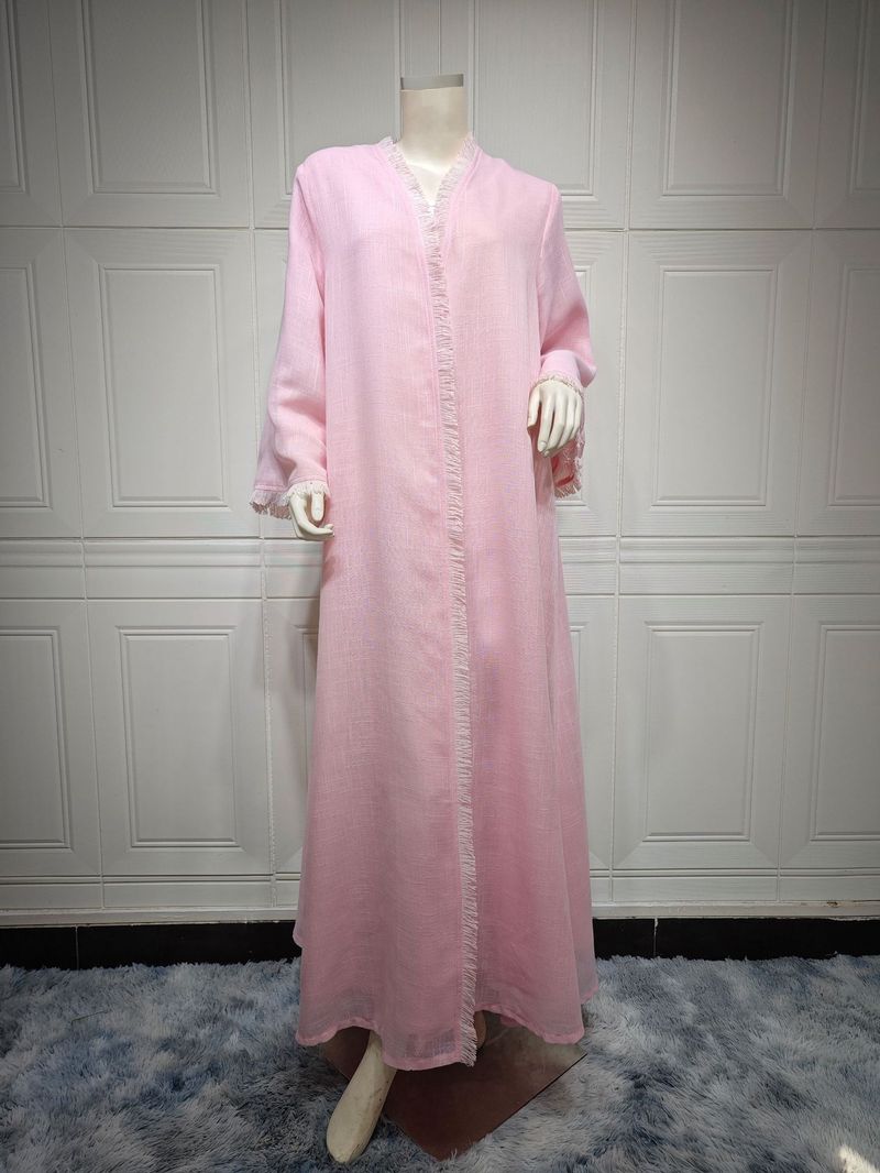 Women's Clothing Middle Eastern solid color modest long skirt modern fashion cotton and linen cardigan outer cloak Muslim abaya_autovado.com