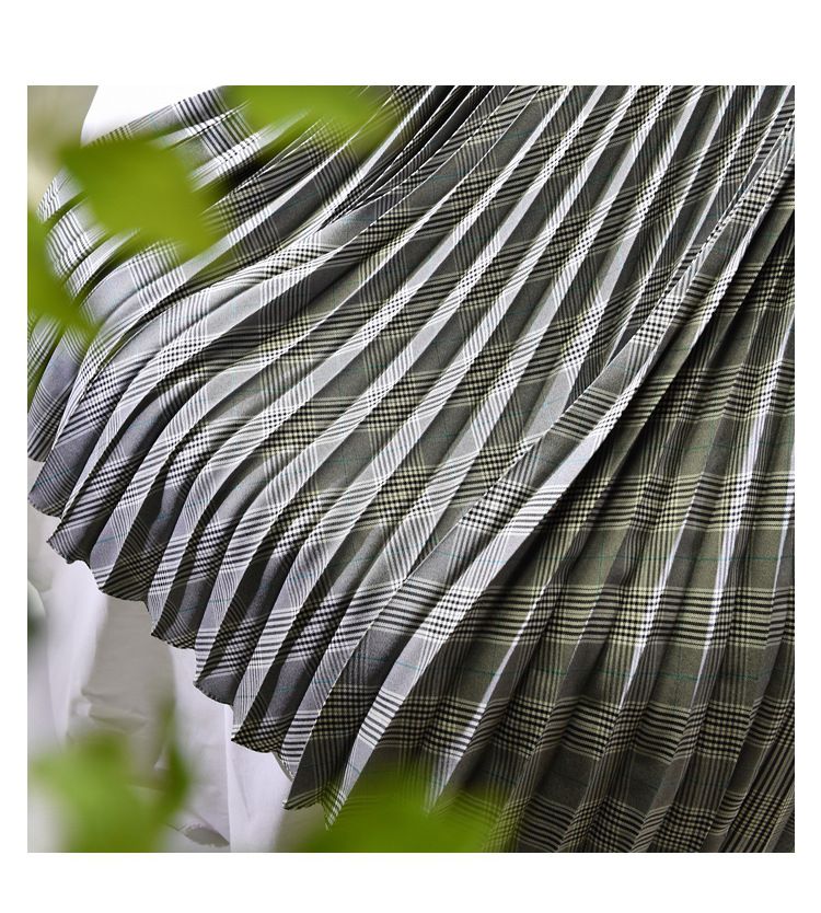 Women's Clothing Chic temperament slim plus size pleated skirt autumn and winter new high waist A line skirt women's medium and long_autovado.com
