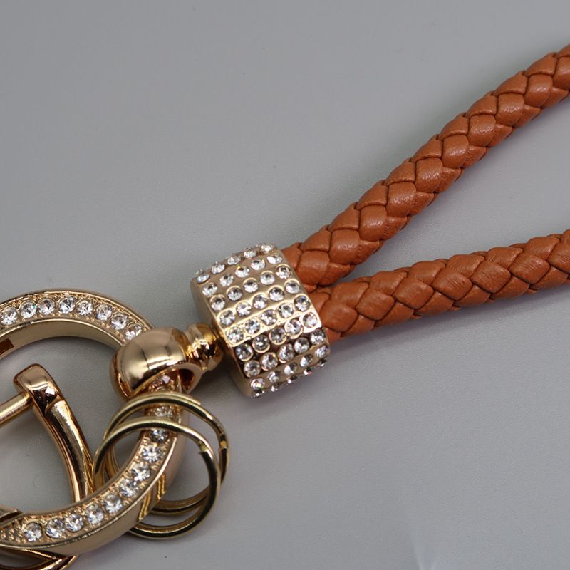 Car Keychain Pendant Diamond-encrusted Keychain Ring Hand Woven Leather Rope Anti-loss D Key Chain_autovado.com