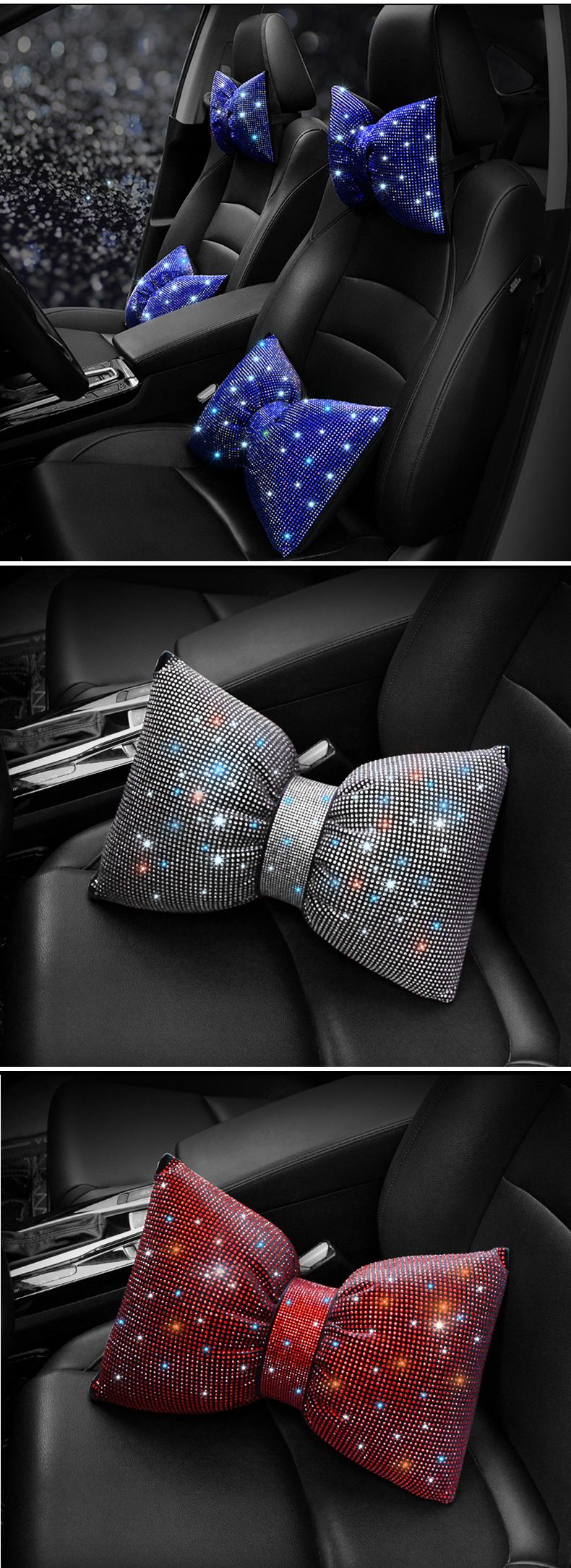 Car supplies wholesale car neck pillow pillow pillow female multicolor full diamond car headrest waist_autovado.com