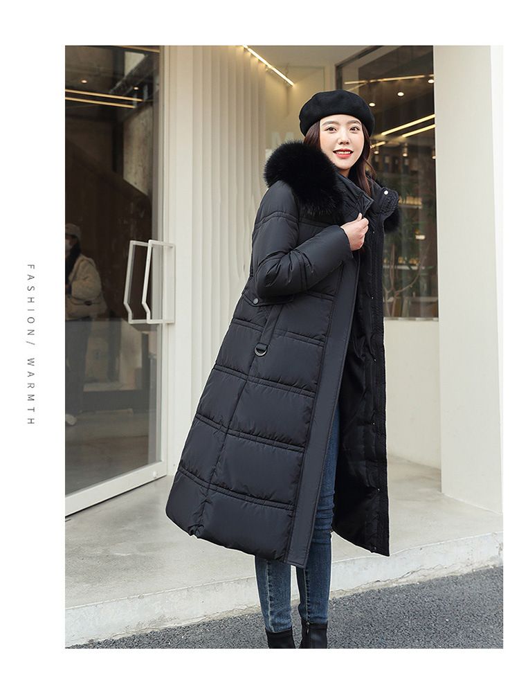 Women's Clothing Winter New Cotton Jacket Large Fur Collar Medium Length Slim Belt Slim Temperament Down Cotton Jacket Women's Jacket_autovado.com