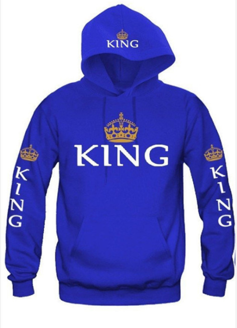 Couple wear QUEEN KING printed hooded long-sleeved couple wear sweatshirt for men and women_autovado.com