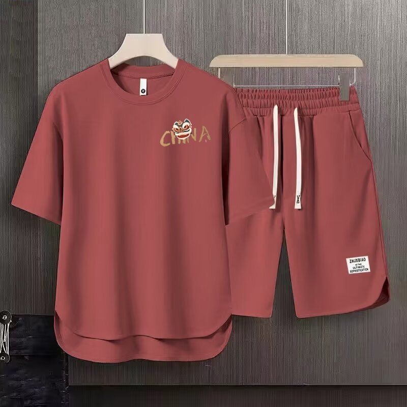 Men's Clothing 2024 Waffle Casual Summer Suit Men's Loose Teen Short sleeved T shirt Shorts Handsome Two piece Suit_autovado.com