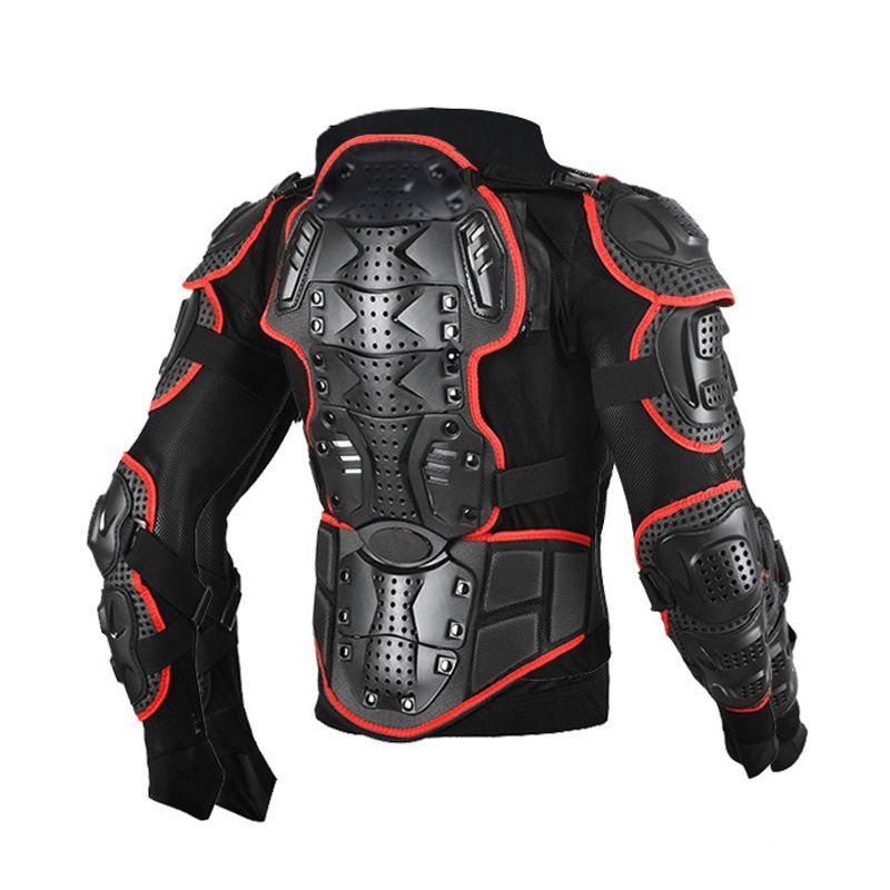Motorcycle Armor Protection Set - CE Certified Full-Body Safety Gear With Knee/Elbow/Chest/Neck Guards For Men & Women (Black/Red, S-4XL)_autovado.com