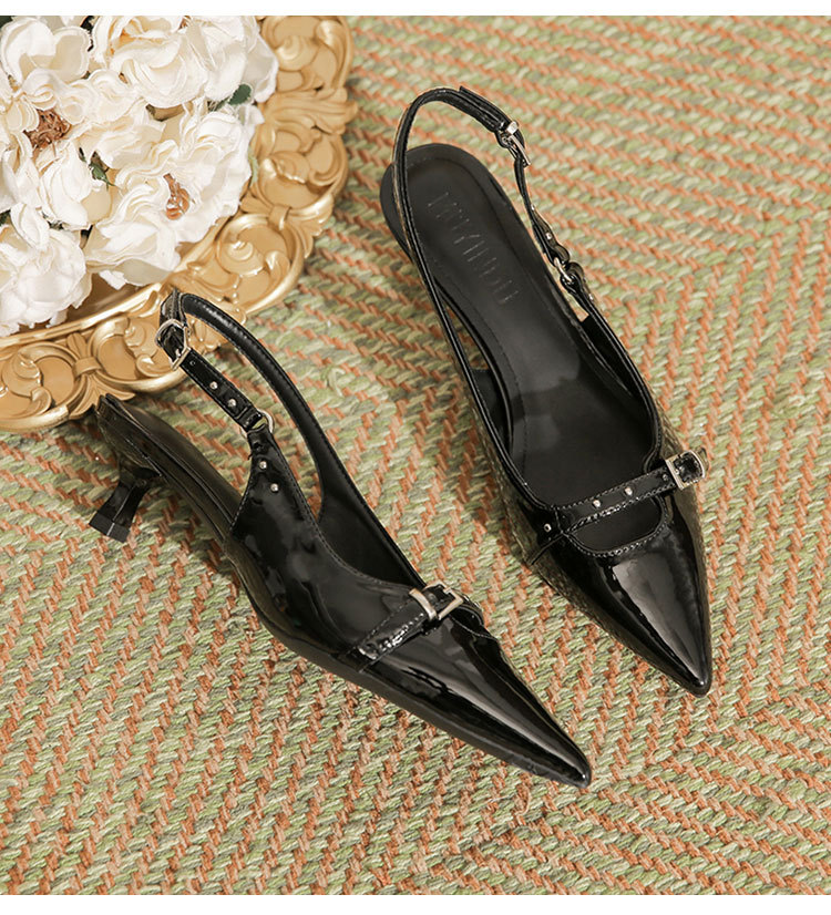 Women's fashion line with black pointy skinny heels fashion bag head high-heeled sandals_autovado.com